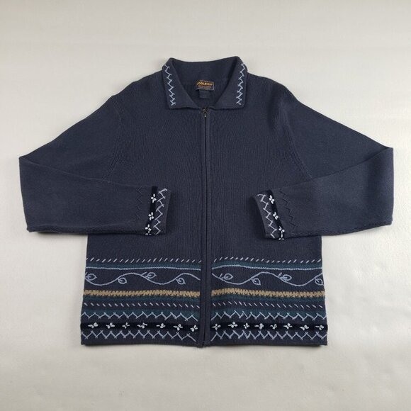 Vintage Woolrich Embroidered Sweater Women Large Blue Full Zip Cardigan Grandma - Picture 1 of 12